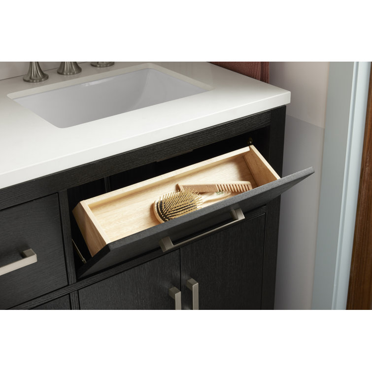 Carbon Oak Double Sink Freestanding Bathroom Vanity with Quartz Top