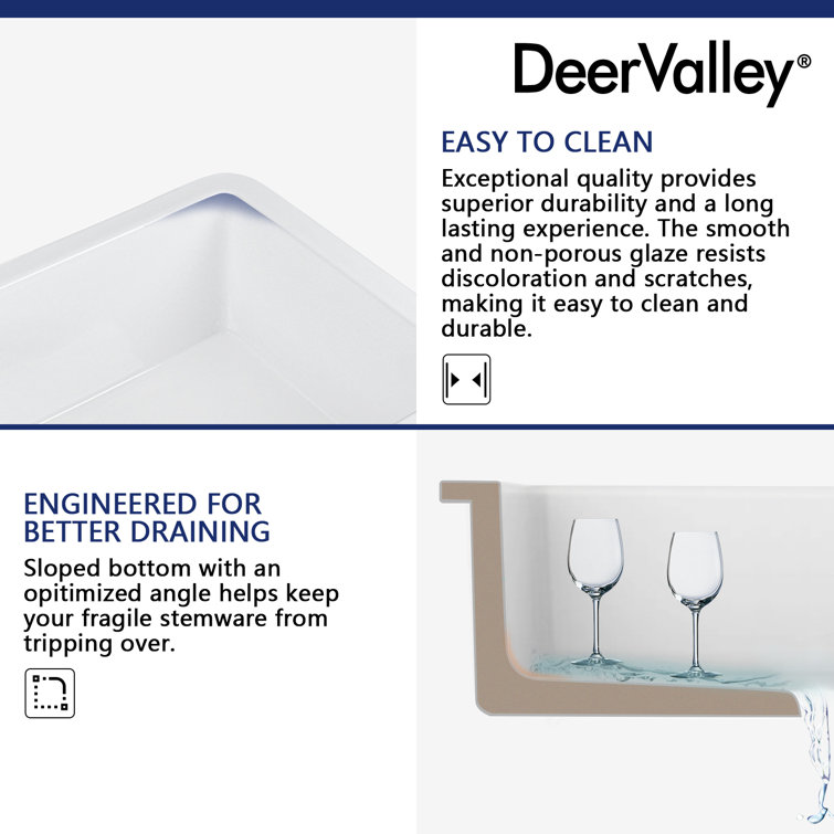 White Fireclay 32" Single Bowl Undermount Kitchen Sink