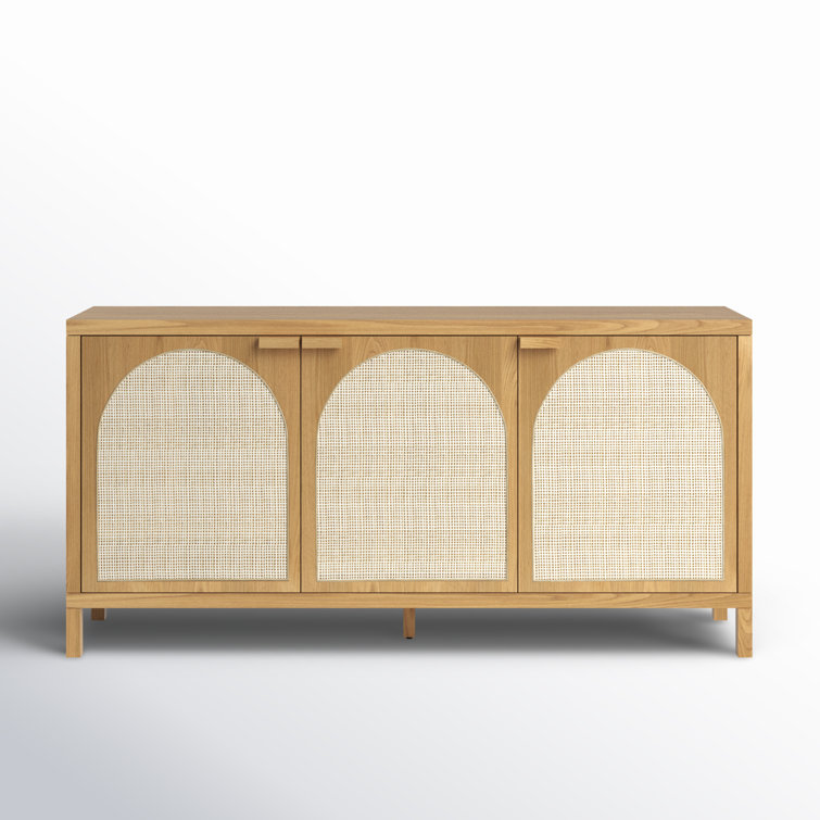 Allegra 69'' Honey Oak Veneer Sideboard with Natural Cane Paneling