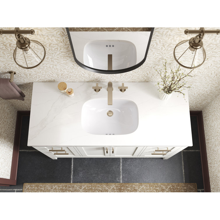 Hadron 49" White Mahogany Bathroom Vanity with Quartz Top
