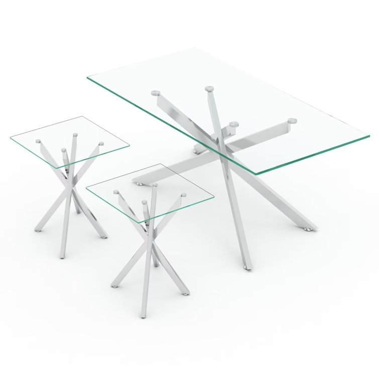 Silver Glass Top 3-Piece Coffee and End Table Set