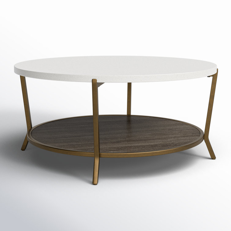 Transitional Round Wood & Stone Coffee Table, 42 Inch, Brown