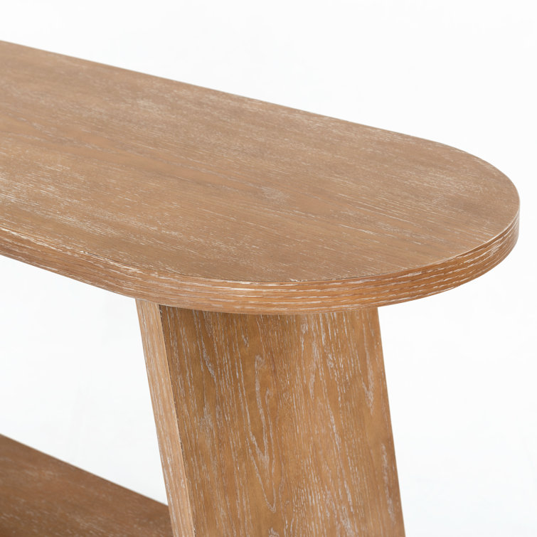 Rustic Oak Wood Console Table with Storage Shelf
