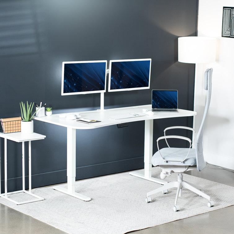 63" White Particle Board Adjustable Height Standing Desk with Dual Motors