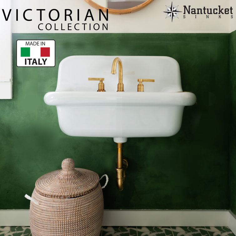 White Ceramic Wall-Mount Bathroom Sink with Chrome Faucet