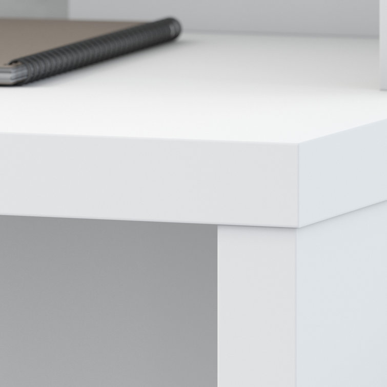 Pure White L-Shaped Corner Desk with Drawer and Filing Cabinet