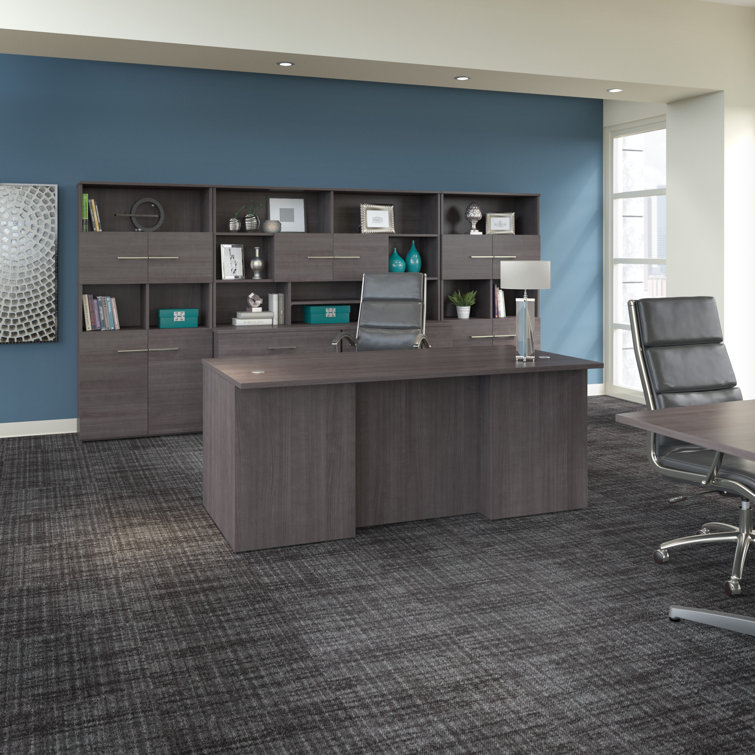 Storm Gray Executive Office Desk with Filing Cabinet