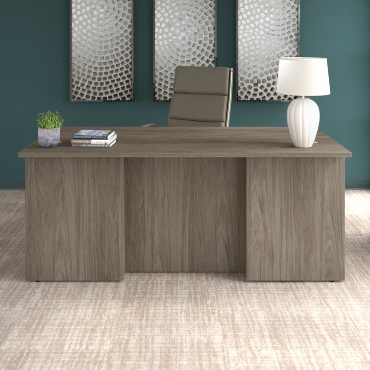 Modern Hickory Executive Desk with Filing Cabinet