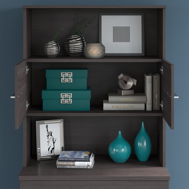 Contemporary Storm Gray U-Shaped Executive Desk with Hutch and Cable Management