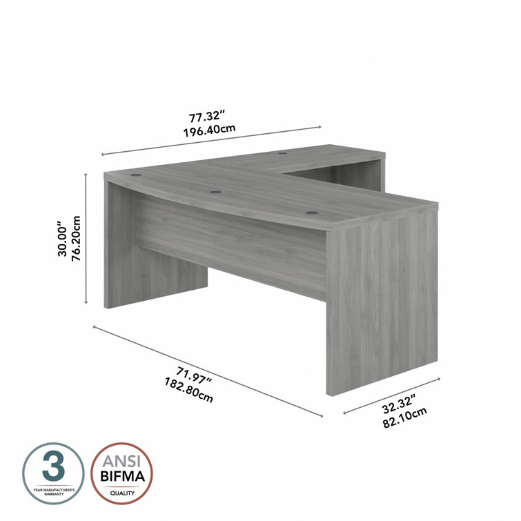 Modern Gray L-Shaped Home Office Desk with Filing Cabinet