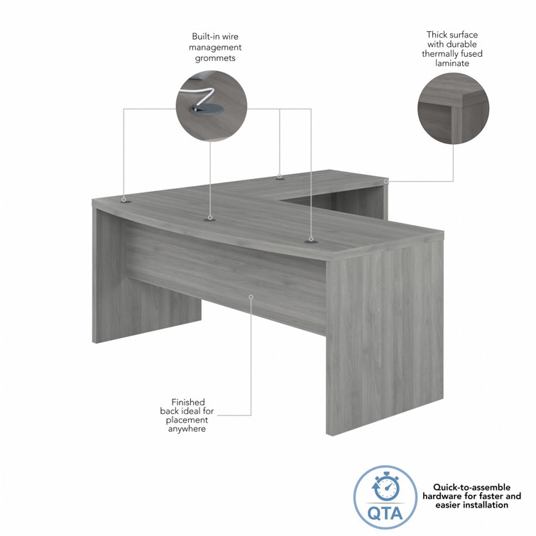 Modern Gray L-Shaped Home Office Desk with Filing Cabinet