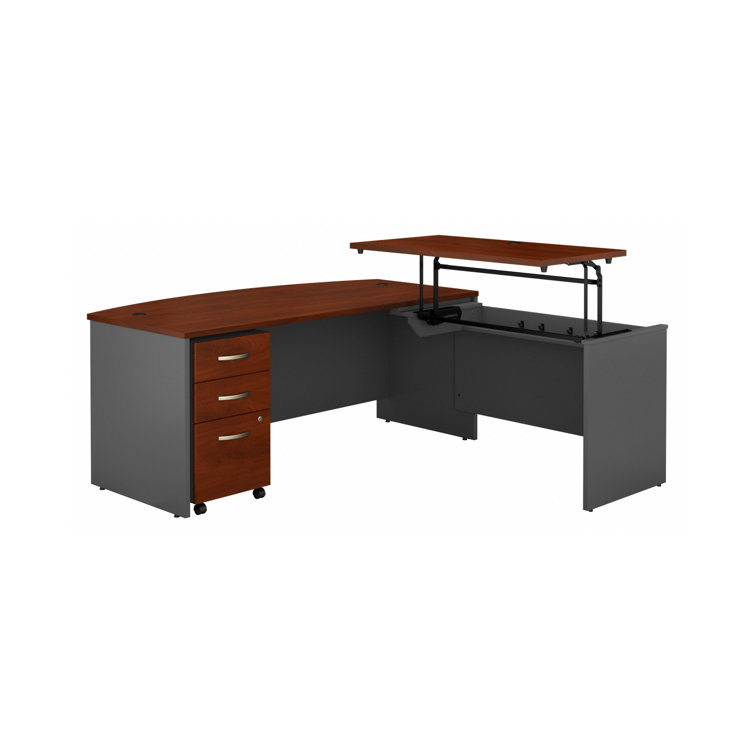 Mocha Cherry 71'' Adjustable L-Shaped Desk with File Cabinet