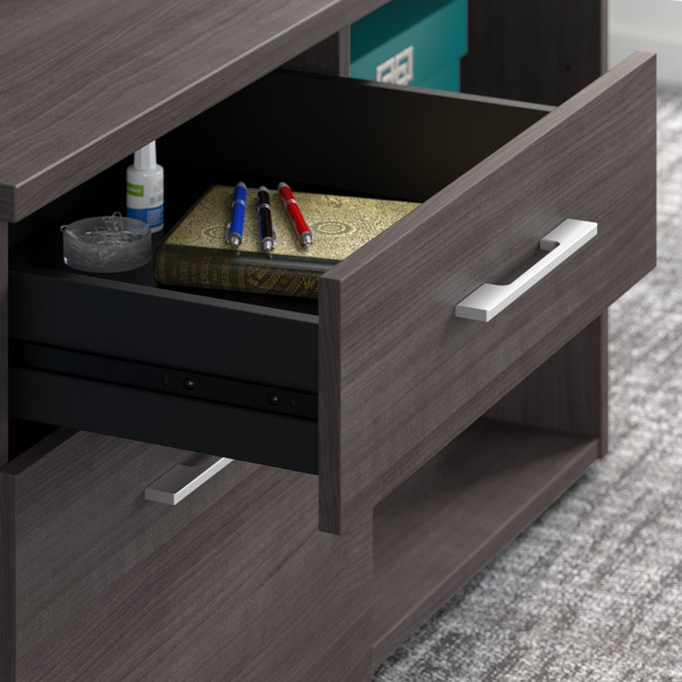 Storm Gray L-Shaped Executive Desk with Integrated Filing Cabinets