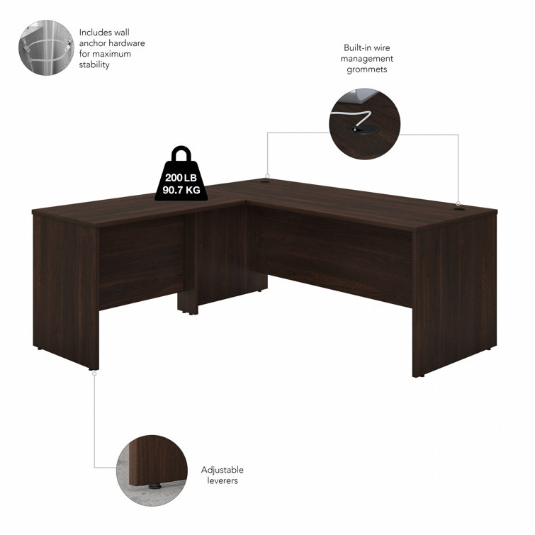 Contemporary Black Walnut Corner Desk with Drawer and Filing Cabinet