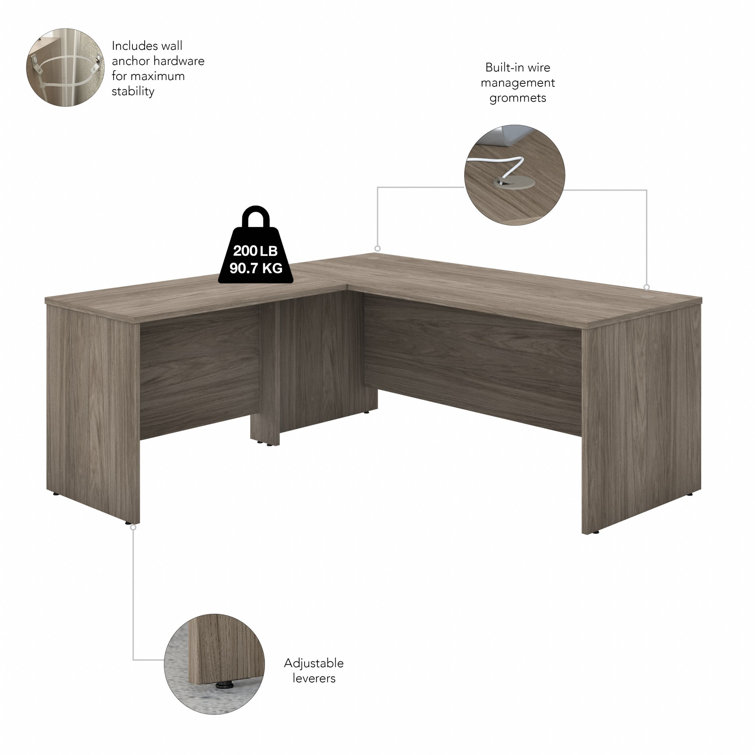 Modern Hickory L-Shaped Corner Desk with Filing Cabinet