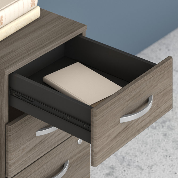 Modern Hickory L-Shaped Corner Desk with Filing Cabinet