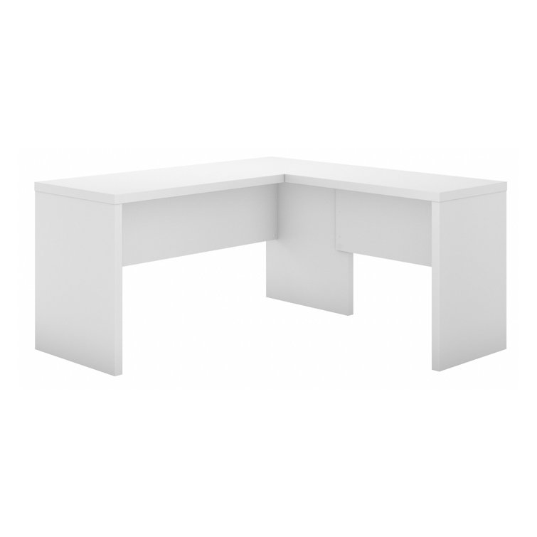 Pure White L-Shaped Corner Desk with Drawer and Filing Cabinet