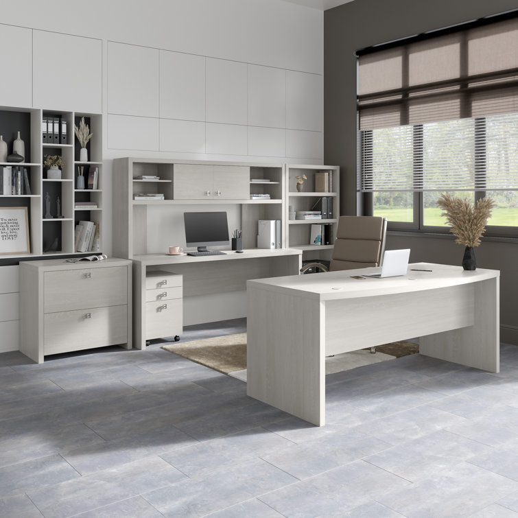 Echo Gray Sand L-Shaped Computer Desk with Drawer and Filing Cabinet