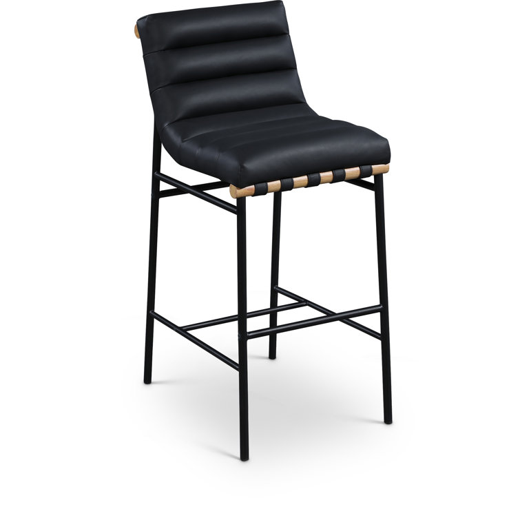 Black Faux Leather and Oak Counter Stool