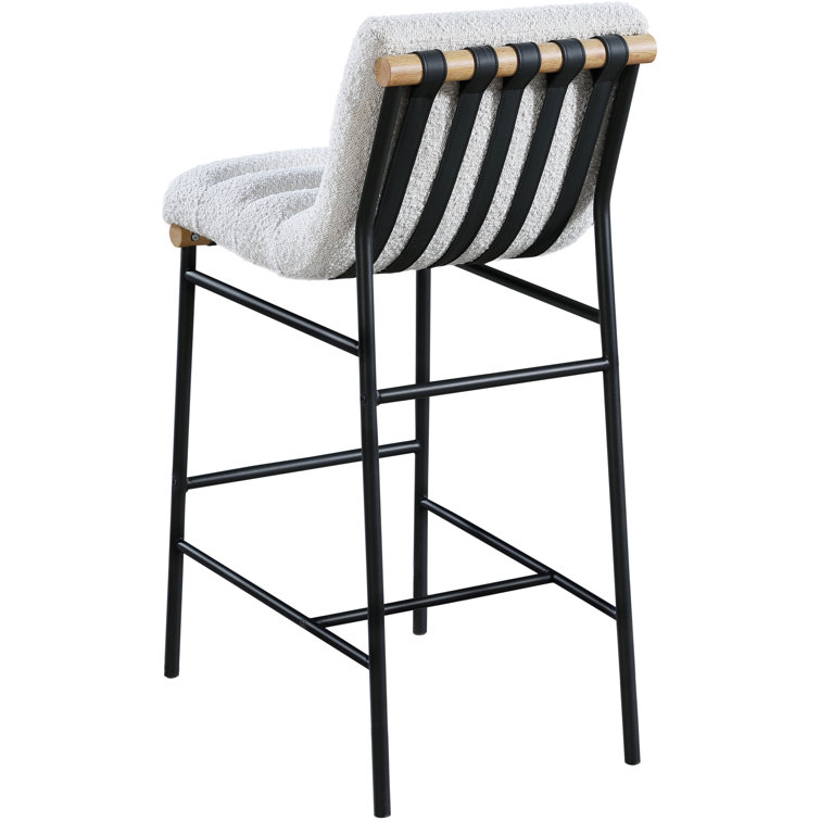 Cream Boucle Fabric and Metal Counter Stool