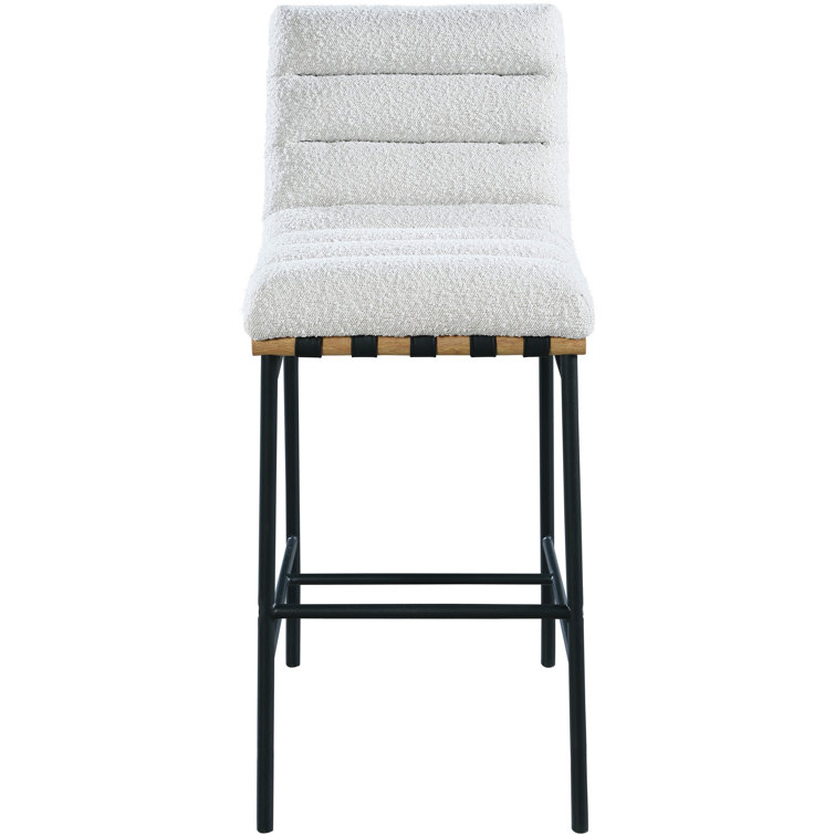 Cream Boucle Fabric and Metal Counter Stool