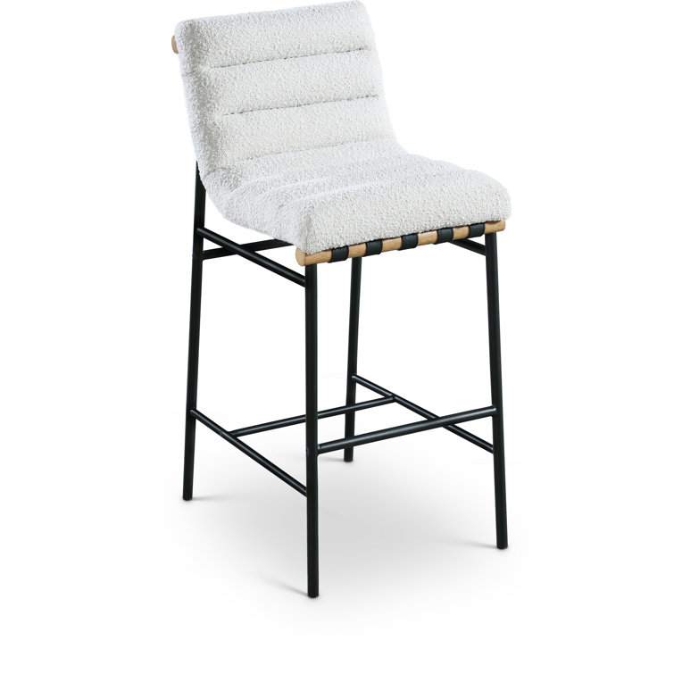 Cream Boucle Fabric and Metal Counter Stool