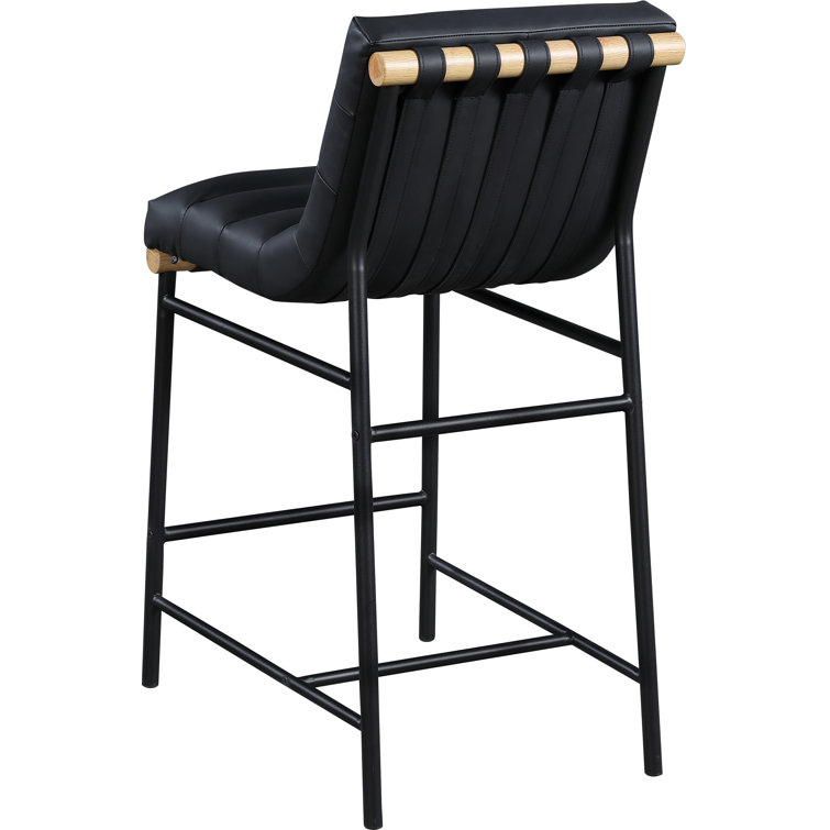 Black Vegan Leather Counter Stool with Iron Frame