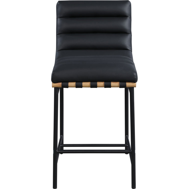 Black Vegan Leather Counter Stool with Iron Frame