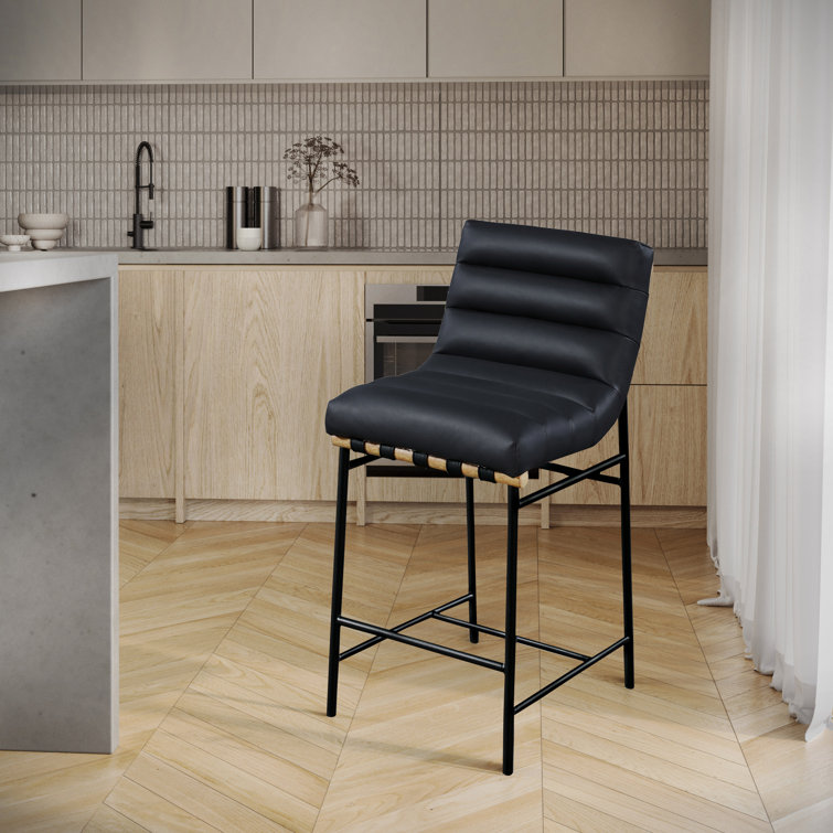 Black Faux Leather and Oak Counter Stool