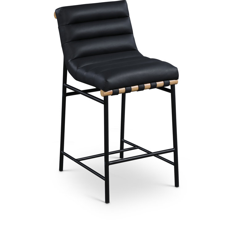 Black Vegan Leather Counter Stool with Iron Frame