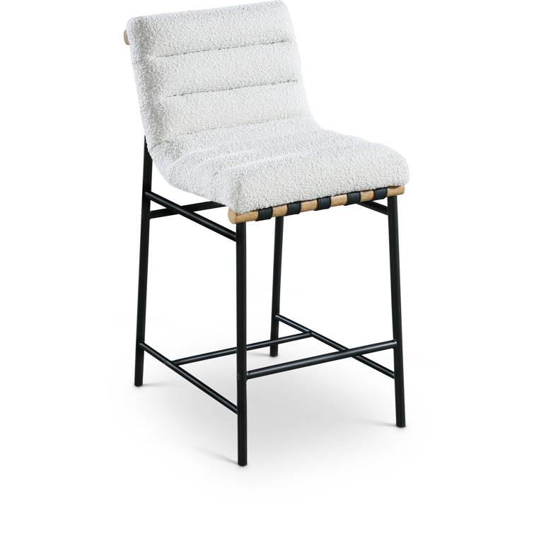 Cream Boucle Fabric and Metal Counter Stool