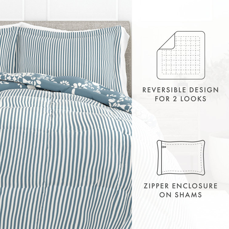 Light Blue Reversible Down Alternative Comforter Set, Full