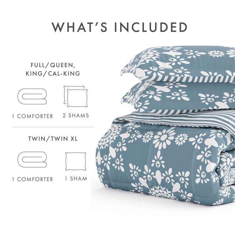 Light Blue Reversible Down Alternative Comforter Set, Full