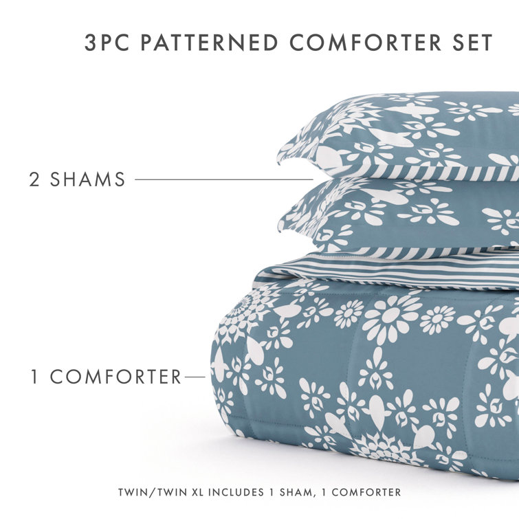 Light Blue Reversible Down Alternative Comforter Set, Full