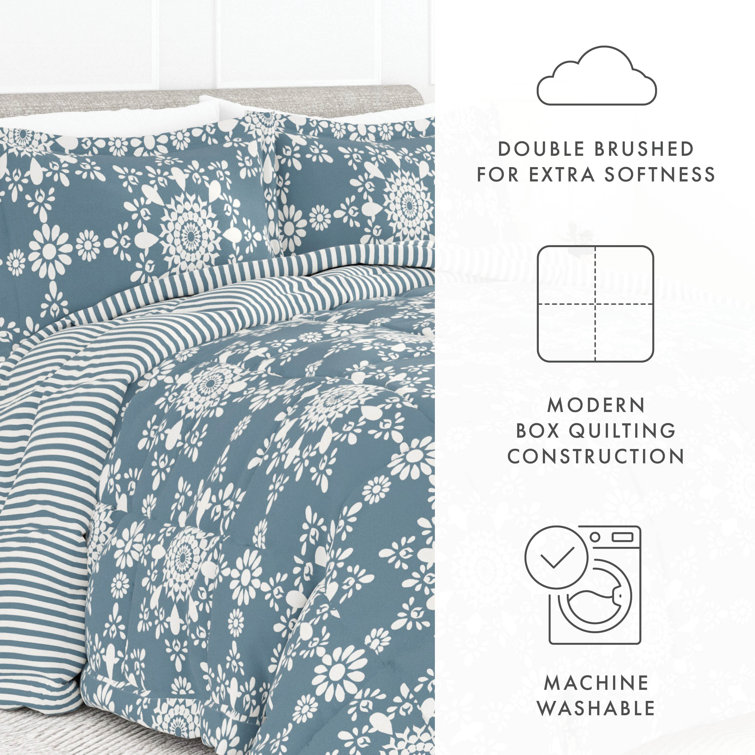 Light Blue Reversible Down Alternative Comforter Set, Full