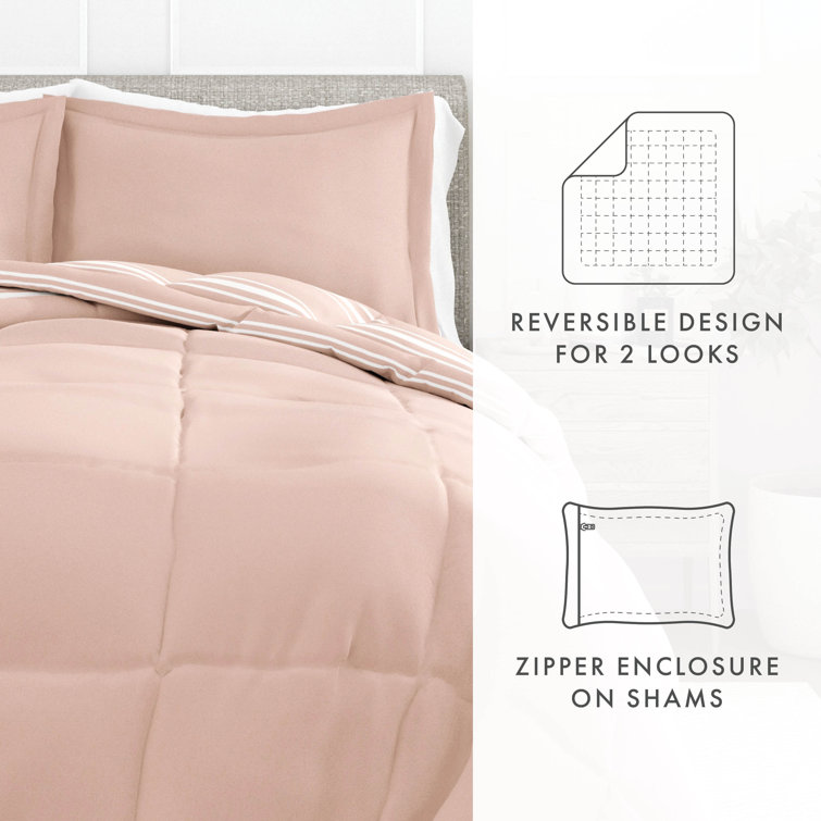 King Rose Striped Reversible Microfiber Comforter Set