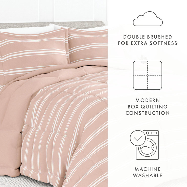 King Rose Striped Reversible Microfiber Comforter Set
