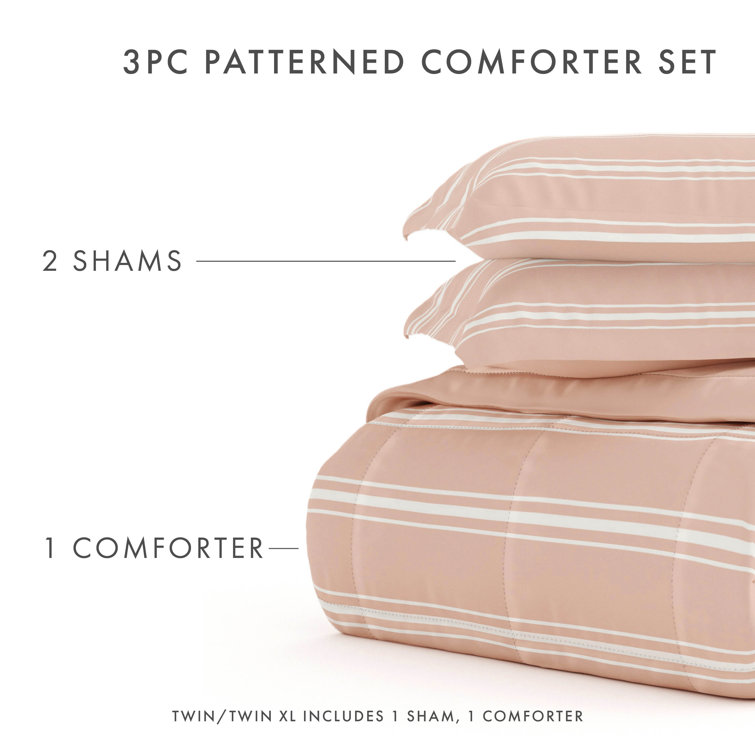 King Rose Striped Reversible Microfiber Comforter Set