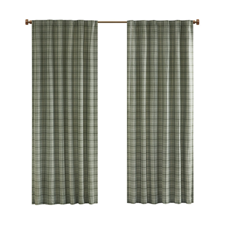 Green Plaid Thermal Fleece Lined Curtain Panel, 50" x 84"