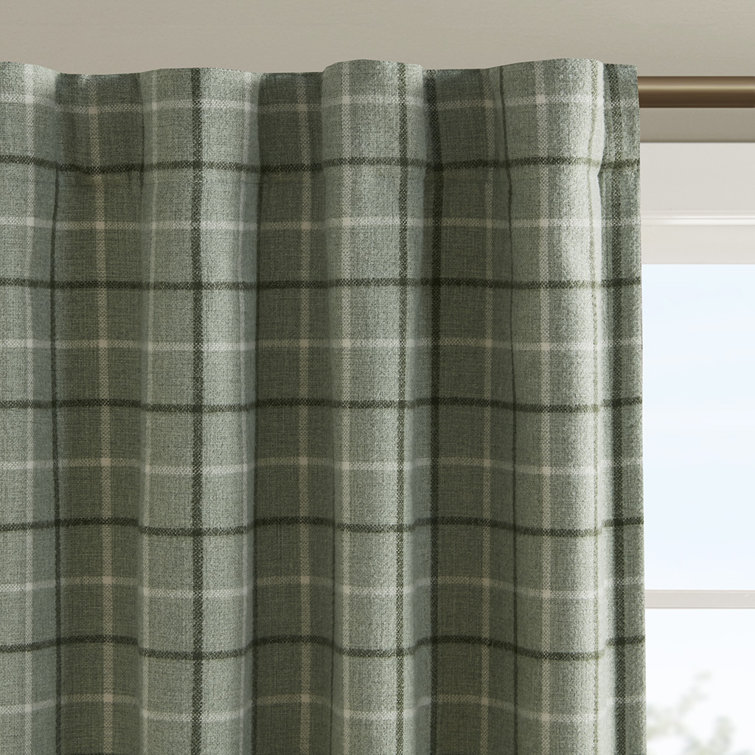 Green Plaid Thermal Fleece Lined Curtain Panel, 50" x 84"