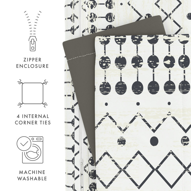 Gray and White Reversible Etched Gate Twin Duvet Cover Set