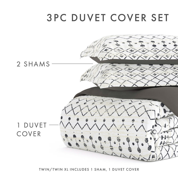Gray and White Reversible Etched Gate Twin Duvet Cover Set