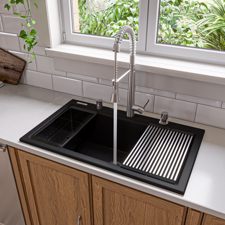 34'' Matte Black Granite Composite Single Bowl Kitchen Sink