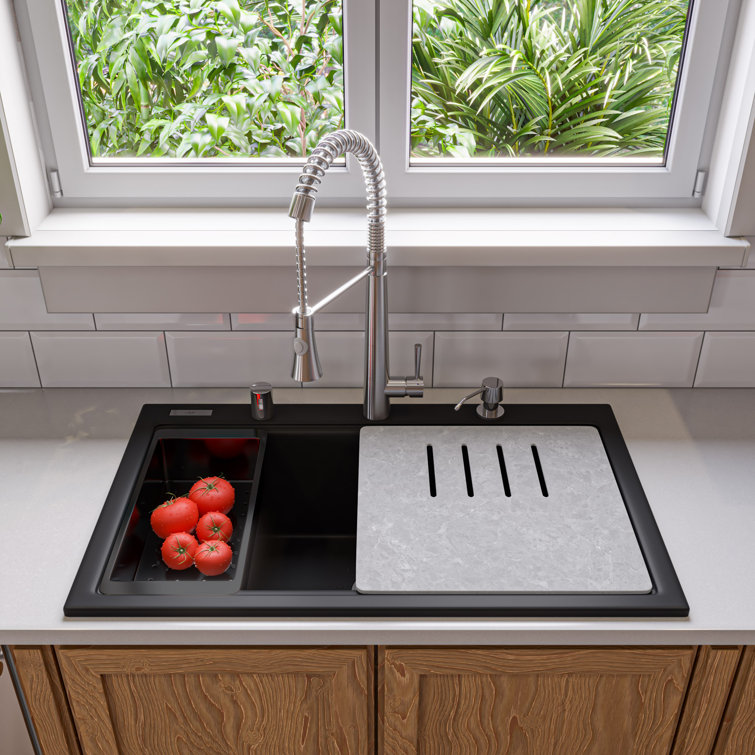 34'' Matte Black Granite Composite Single Bowl Kitchen Sink