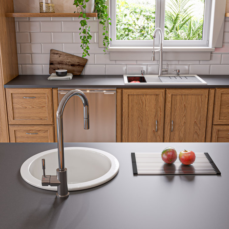 34'' White Granite Composite Single Bowl Drop-In Kitchen Sink