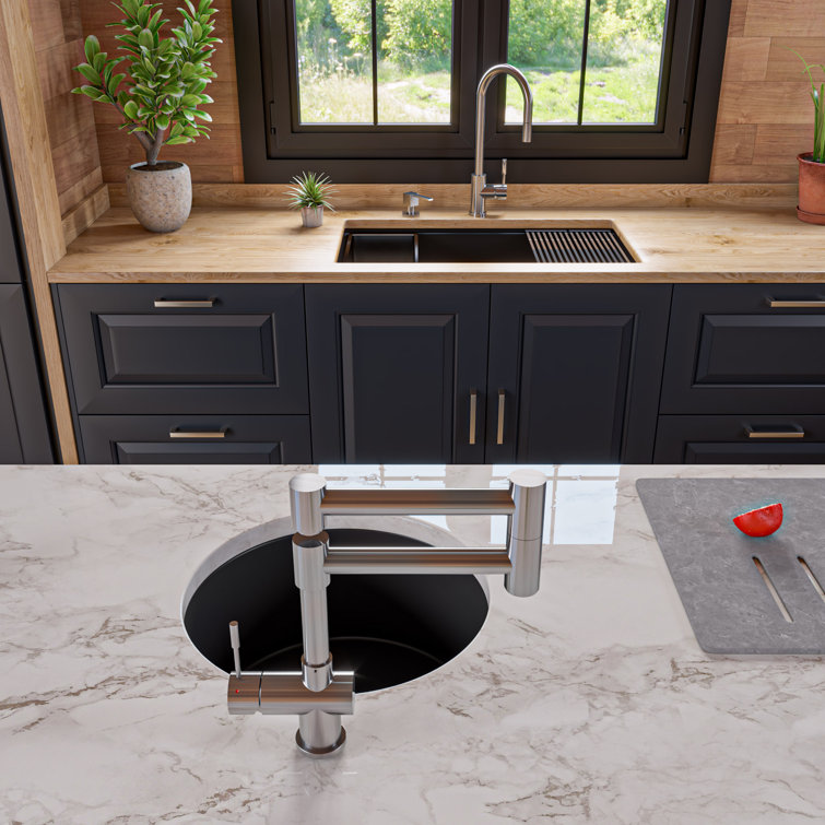 34'' Matte Black Granite Composite Undermount Kitchen Sink
