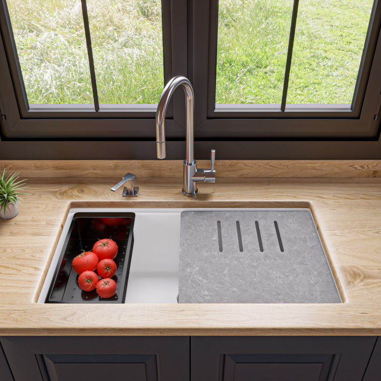 White Granite Composite Rectangular Undermount Single Bowl Kitchen Sink