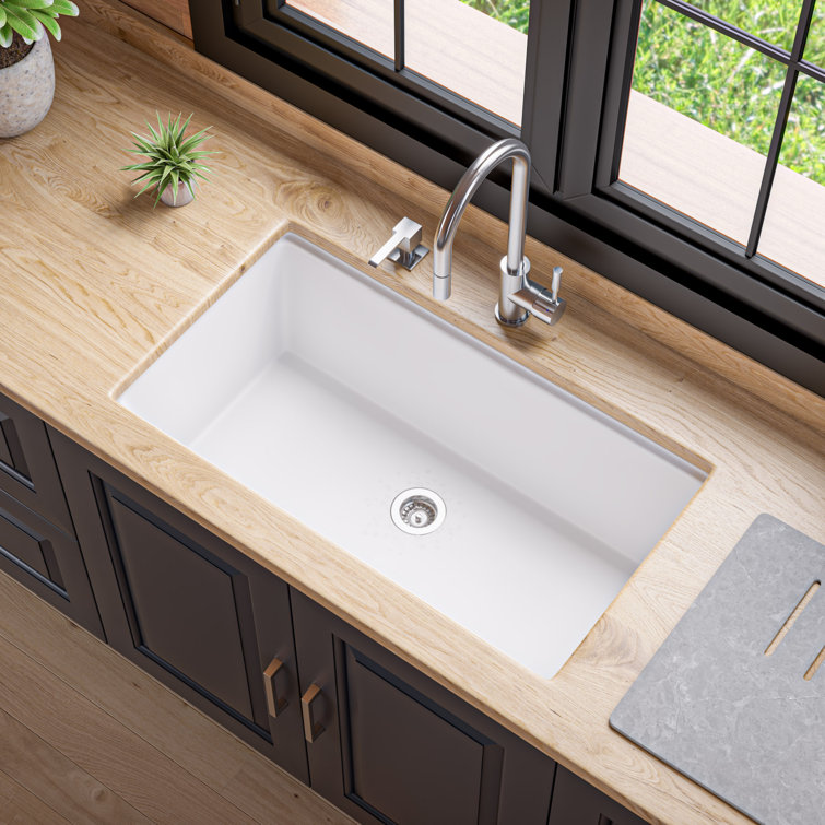White Granite Composite Rectangular Undermount Single Bowl Kitchen Sink