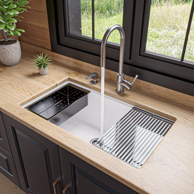 White Granite Composite Rectangular Undermount Single Bowl Kitchen Sink