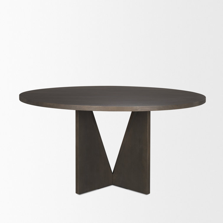 60'' Dark Brown Solid Wood Round Pedestal Dining Table